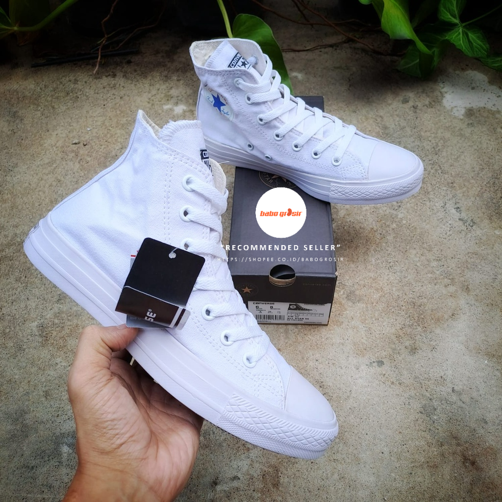 PROMO Sepatu Converse Chuck Taylor High Classic Full White, Upper Kanvas, Tapak Rubber, Premium Import Quality Tag Made in Vietnam