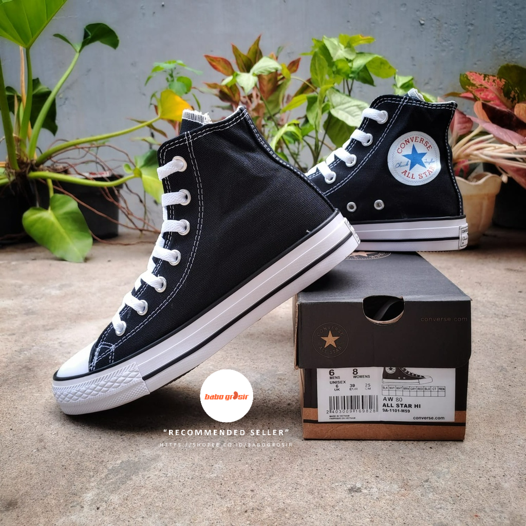 PROMO Sepatu Converse Chuck Taylor High Classic Black White, Upper Kanvas, Tapak Rubber, Premium Import Quality Tag Made in Vietnam
