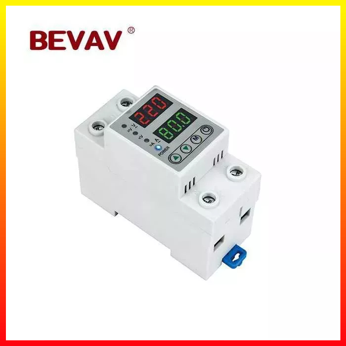 MCB Pelindung Batas Arus Digital Tegangan Relay Pelindung VA Din Rail Over Under Voltage Protection 220V 40A BEVAV -7RHXN0WH