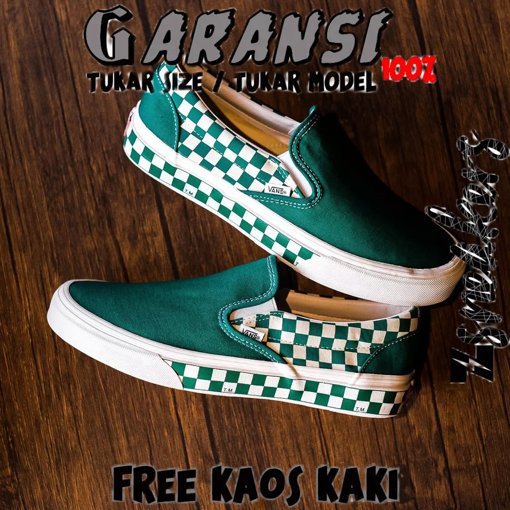 Vans Slip On Sidewall Ultramarine Green / White┃ORIGINAL 100%┃SEPATU HITAM┃SEPATU PUTIH┃SEPATU PRIA┃