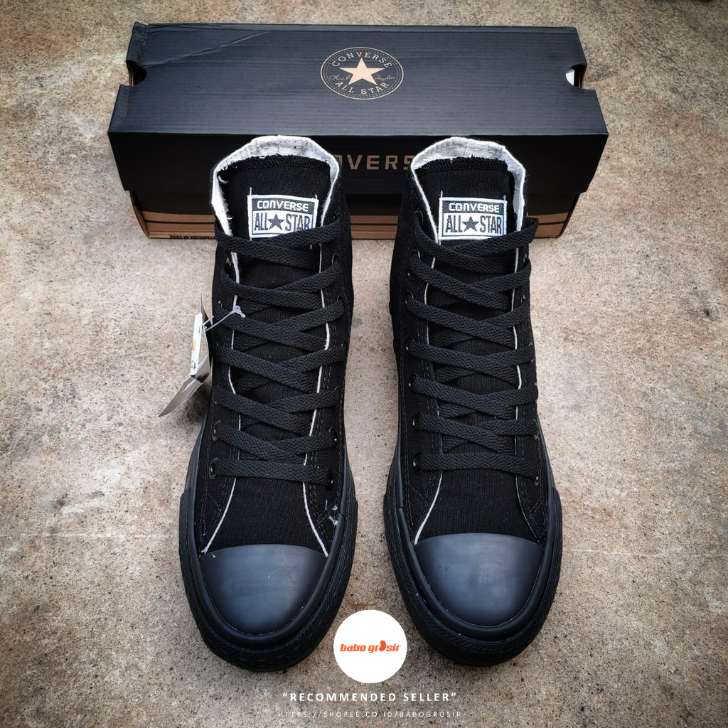 PROMO Sepatu Converse Chuck Taylor High Classic Full Black, Upper Kanvas, Tapak Rubber, Premium Import Quality Tag Made in Vietnam