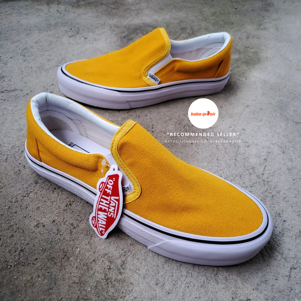 PROMO Sepatu Vans Slip On Classic Yellow Mustard Premium Import Quality Include Box, Upper Kanvas, Waffle DT Anti Slip, Tag Made in China