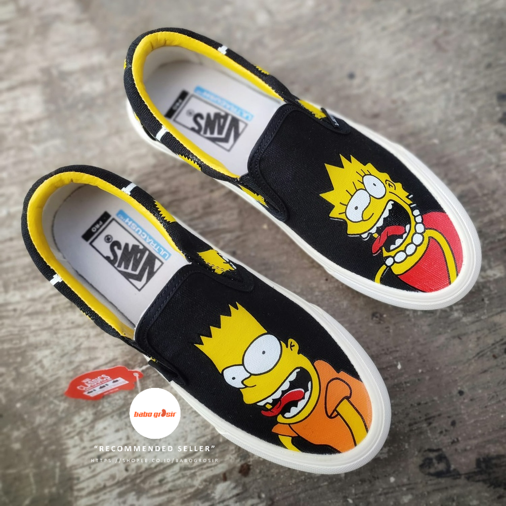 PROMO Sepatu Vans Slip On Simpsons Bart and Lisa Premium, Import Quality, Tag Made in China, Harga Murah