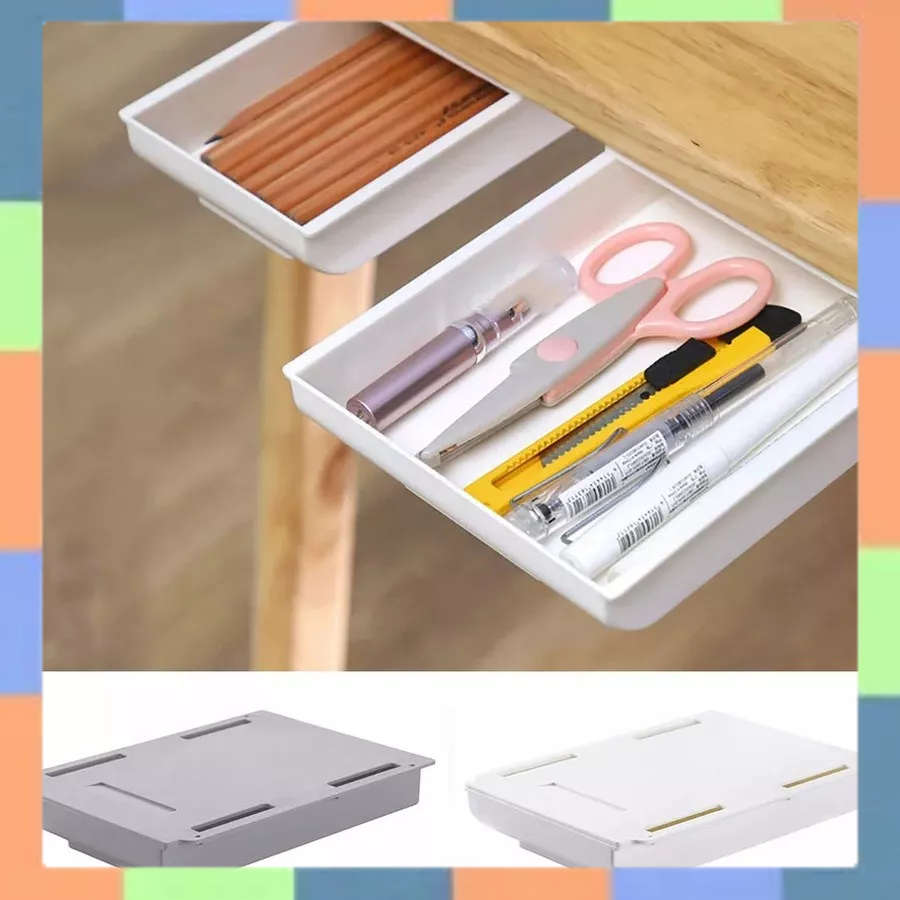 Laci Tempel  Bawah Meja Tempat Penyimpanan Multifungsi Drawer Storage Box