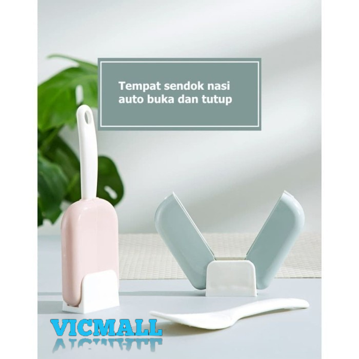 VICMALL - Sendok Nasi Dengan Penutup Otomatis - Penyimpan Sendok Nasi Centong