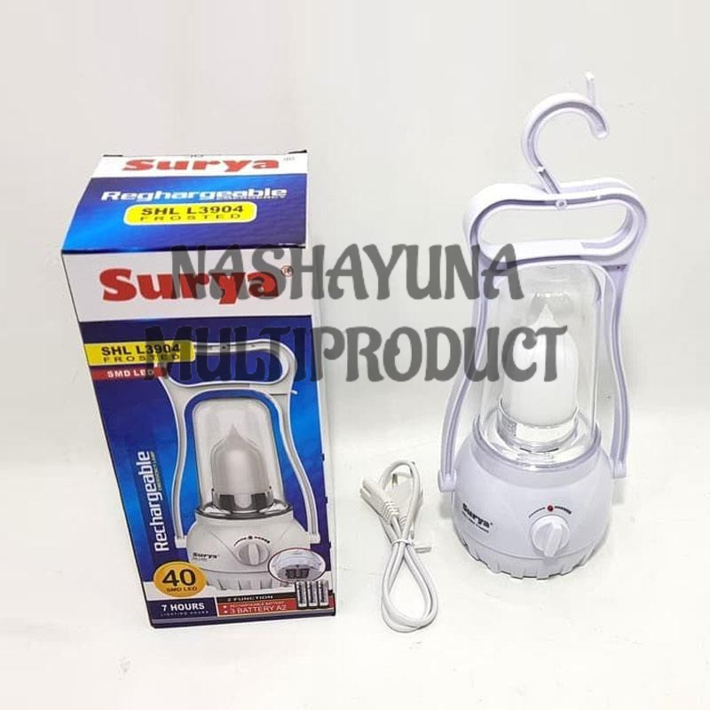 Surya Lampu Emergency Petromak SHL L3904x Frosted SMD 40 LED with Dimmer Switch Rechargeable 7Hours