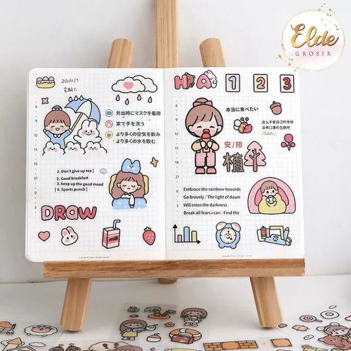 ELDE -  [100 Lembar] Stiker Hp/Laptop/Botol Minum/2D Tumblr/Aesthetic Motif Bening PVc / sticker