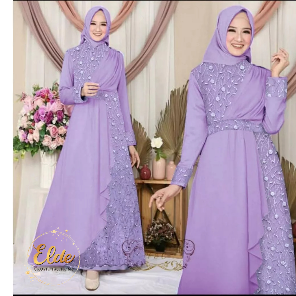 ELDE 18 - MAXI ZELINE BELAKANG ADA SLETING JEPANG KARET PINGGANG BELAKANG BAHAN WOLLPEACH KOMBI TILE MUTIARA LAPIS FURING FIT TO L