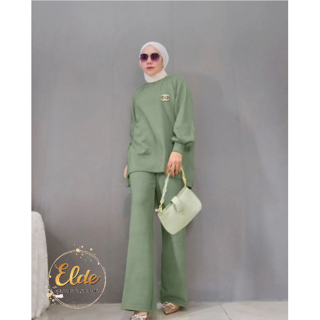 ELDE 12 - Setelan Rona Knit ( L - XL - XXL - 3XL ) JUMBO Bahan Mango Knit Import Tebal + Celana, NO BROSS