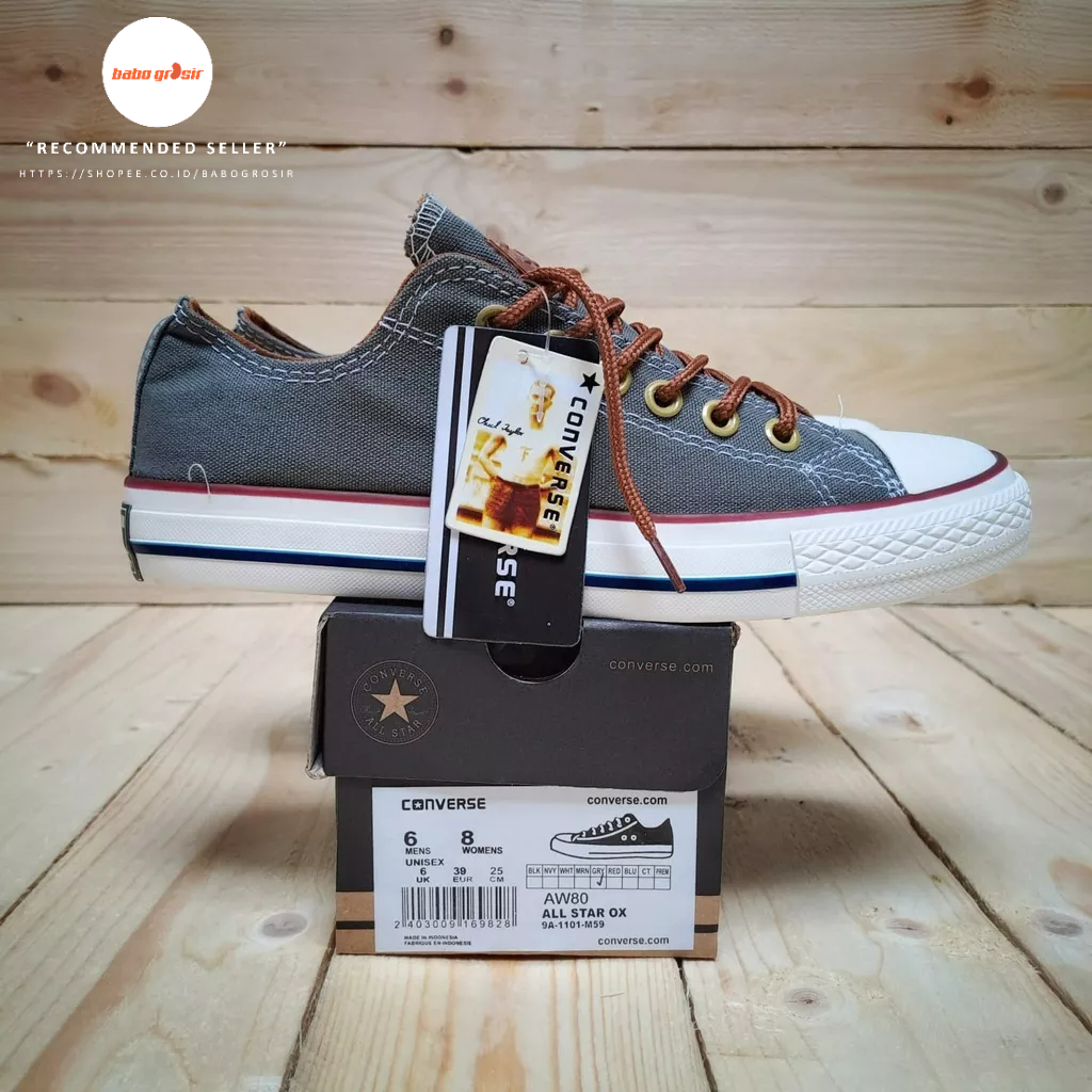 PROMO Sepatu Converse Chuck Taylor Classic Peached OX Grey, Upper Kanvas, Tapak Rubber, Premium Import Quality Tag Made in Vietnam