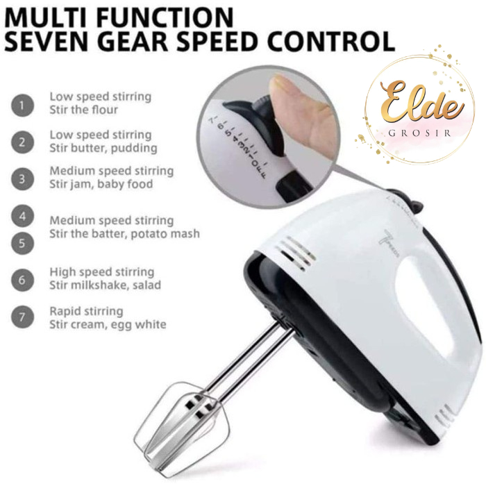 ELDE - Super Hand Mixer Pengaduk 7 Kecepatan Otomatis - Free 4 Buah Alat Pengocok - Mixer