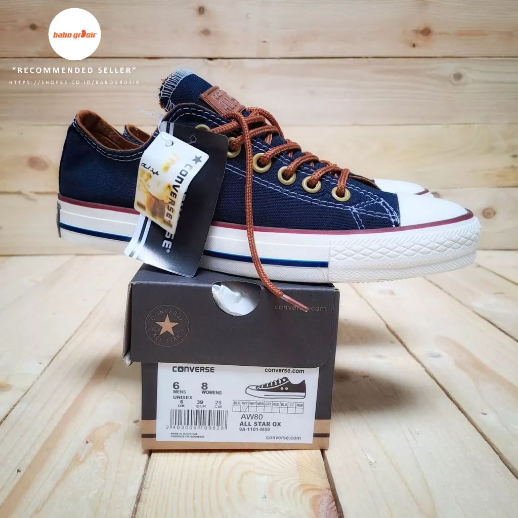 PROMO Sepatu Converse Chuck Taylor Classic Peached OX Navy, Upper Kanvas, Tapak Rubber, Premium Import Quality Tag Made in Vietnam