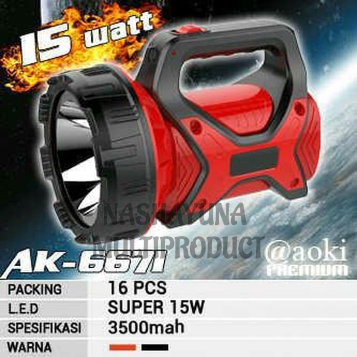 Promo Terbaru!!! Senter AOKI Premium AK-6671 Senter LED Jumbo 15 Watt Berkualitas