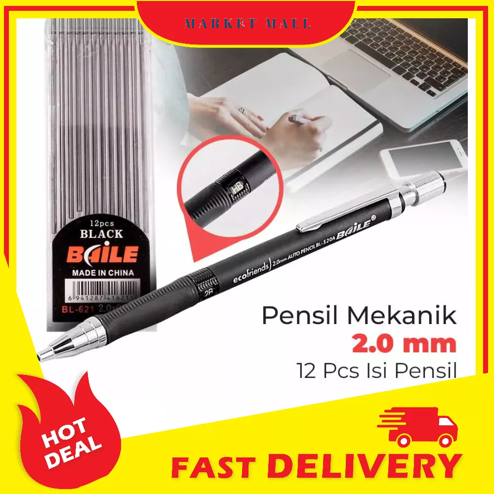 Pensil Mekanik Mechanical Pencil 2B 2mm 12 Isi Ringan dan Tahan Lama - 7ROTEFBK