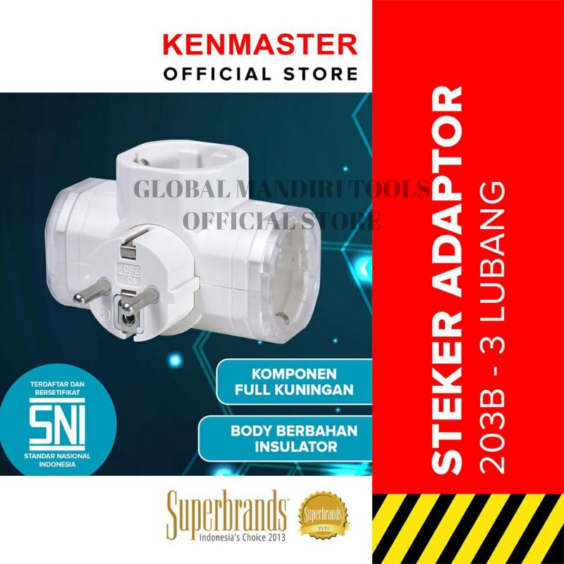 Steker Colokan 3 Lubang KENMASTER 203B Plug Adaptor Colokan Listrik T Kenmaster SNI Quality