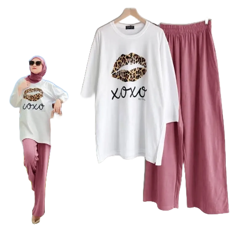 ELDE 12 - SET XOXO ( L - XL - XXL ) SETELAN JUMBO BAHAN BABYTERRY FULL ATASAN + CELANA KULOT PINGGANG KARET