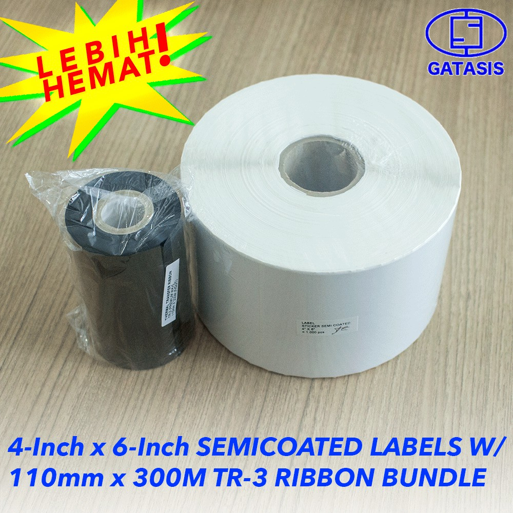 

Paket Label Sticker Semicoated Uk 4Inch x 6Inch (Isi 1000pcs) + Ribbon