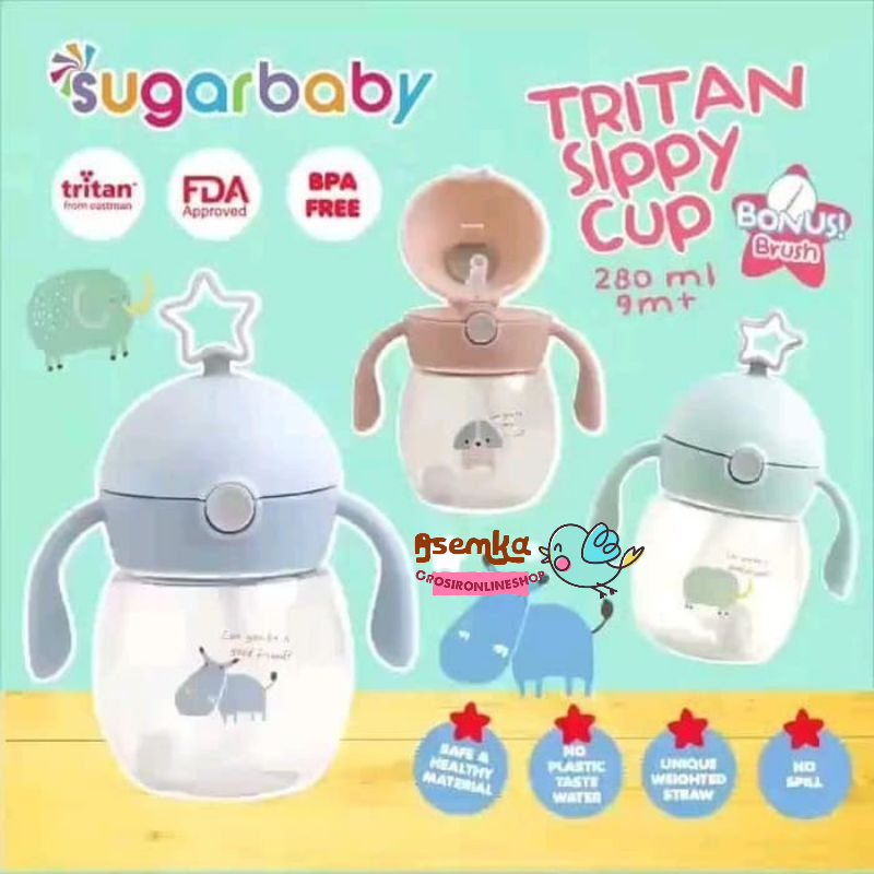 LENGKAP! SUGAR BABY Botol Minum Air TRITAN Sippy Cup Rabbit Sugar Baby 2in1 270ml 280ml 320ml