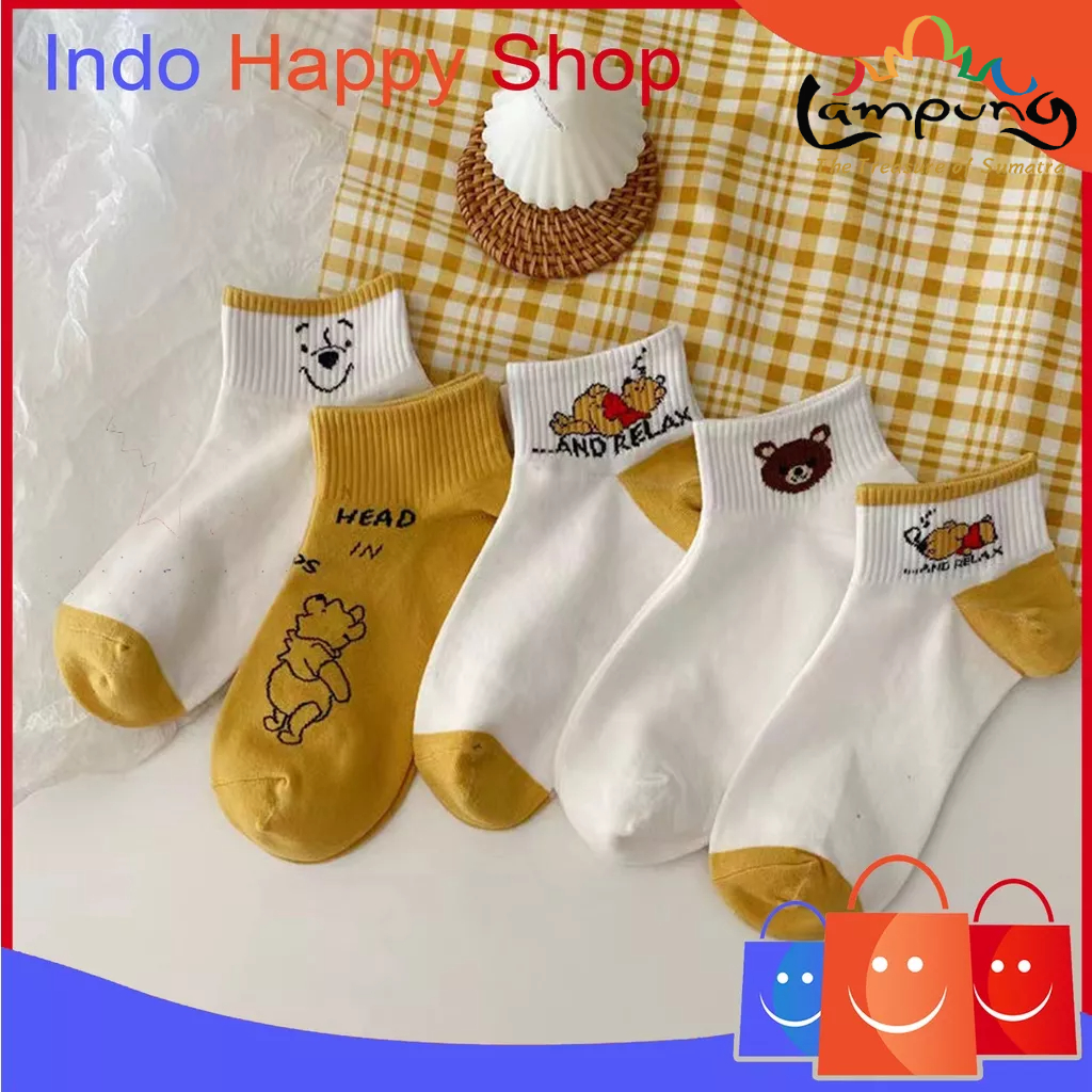 ⭐️𝐈𝐇𝐒 𝟕𝟕𝟐 𝐋𝐚𝐦𝐩𝐮𝐧𝐠⭐️Kaos Kaki Pria Wanita Motif Beruang And Relax Coklat Kaos Kaki Pendek Korean Fashion