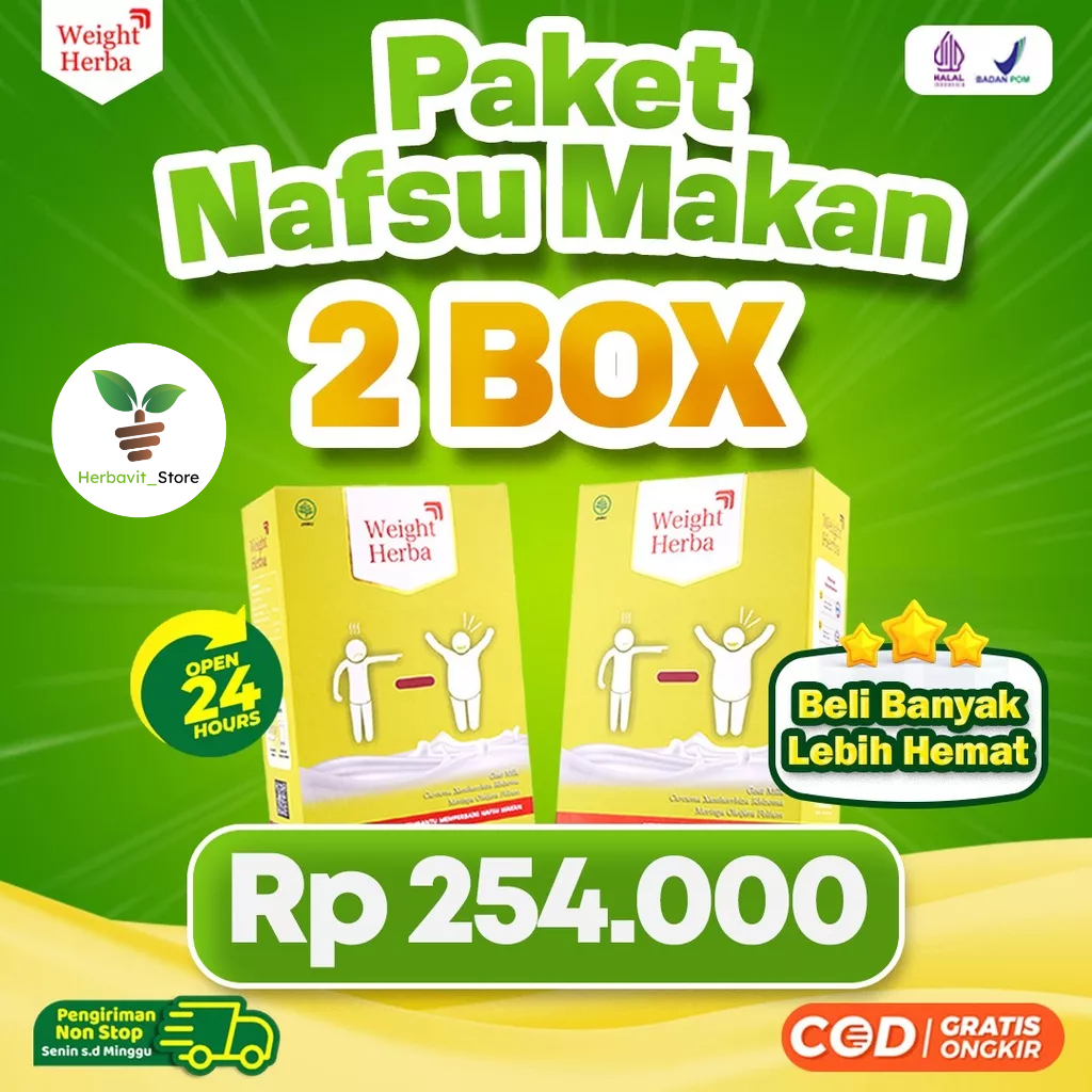 Weight Herba Paket 2 Box - 100% Original Susu Penggemuk Penambah Berat Badan &amp; Nafsu Makan Tingkatkan Kalori Kualitas Tinggi &amp; Menambah Nafsu Makan