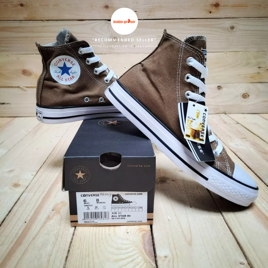 PROMO Sepatu Converse Chuck Taylor Classic High Brown, Upper Kanvas, Tapak Rubber, Premium Import Quality Tag Made in Vietnam