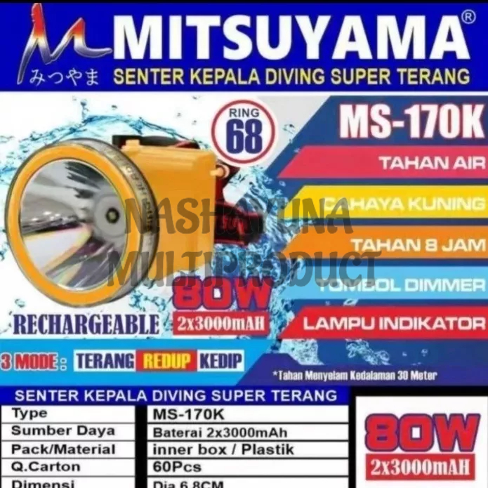 SENTER KEPALA/HEADLAMP MITSUYAMA MS-170K CAHAYA KUNING WATERPROOF