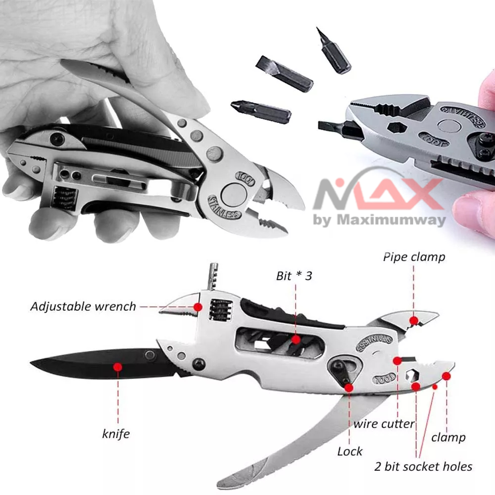 KNIFEZER Perkakas Survival multi fungsi obeng, tang, kunci inggris, pisau untuk darurat outdoor Kunci Pas Wrench Plier EDC Multifungsi - MPG05　Wrench Stainless Steel Multi Tool Pliers With Screwdriver Knife Bottle Opener For Outdoor Camping Equipment