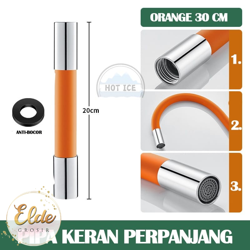 ELDE - keran Tabung ekstensi Sambungan Kepala Keran Air Wastafel Flexible 20cm, 30cm, 50cm Bisa Berputar 720 Derajat untuk Dapur/ Kamar Mandi