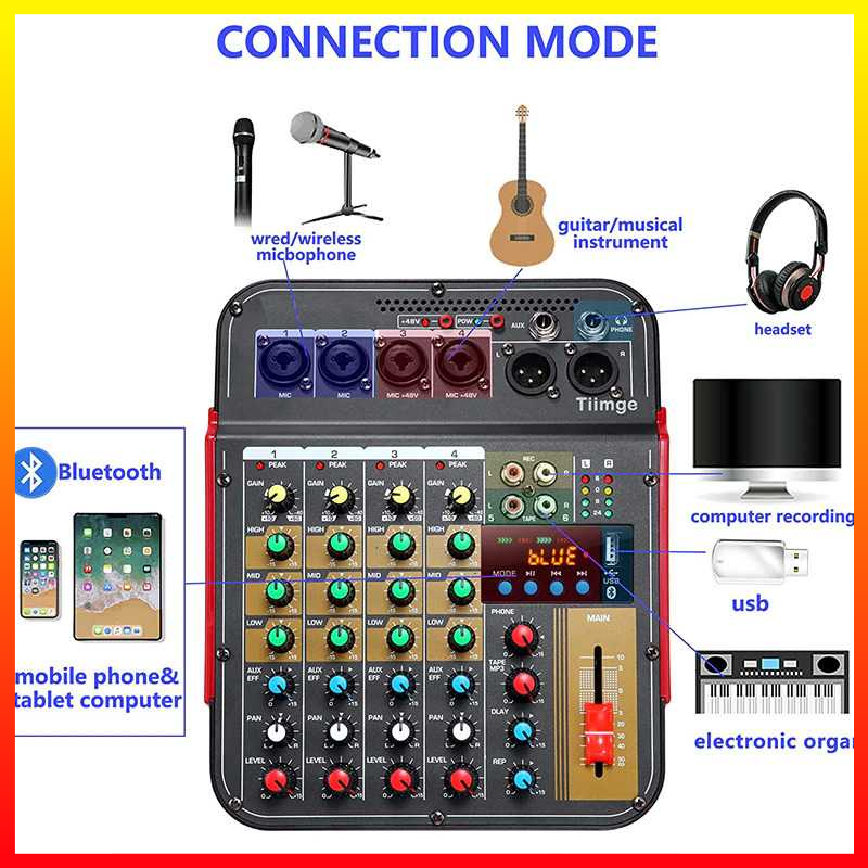 Mixer Audio Podcast Professional Live Audio Mixer DJ Bluetooth 6 Channel Dukungan 48V Phantom Power MX-i6 - 7RSKCGBK