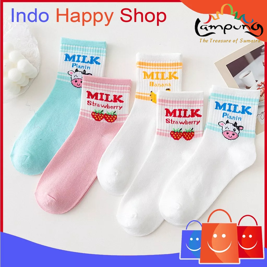 ⭐️𝐈𝐇𝐒 𝟗𝟖𝟑 𝐋𝐚𝐦𝐩𝐮𝐧𝐠⭐️Kaos Kaki Pria Wanita Motif Milk Kaos Kaki Panjang Casual Style