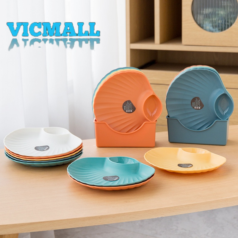 VICMALL - Piring Plastik Plastic Plate / Piring Kerang Shell Plate Kue Roti 2in1 Tempat Saos Kecap