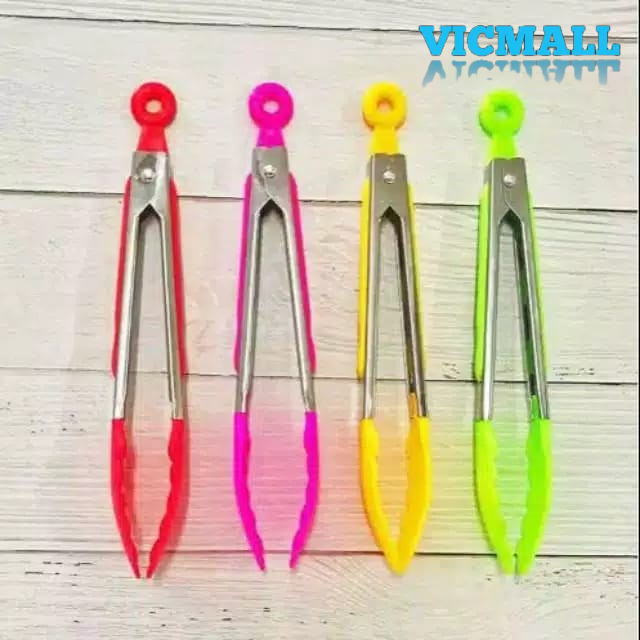 VICMALL - CAPITAN / PENCAPIT MAKANAN KUE / FOOD TONGS STAINLESS + SILICON