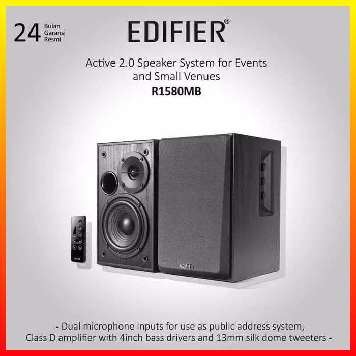 Audio Home Theater Bookshelf Speaker Aktif 2.0 Dual Microphone Bluetooth AUX RCA Edifier R1580MB - I7SK2LBK