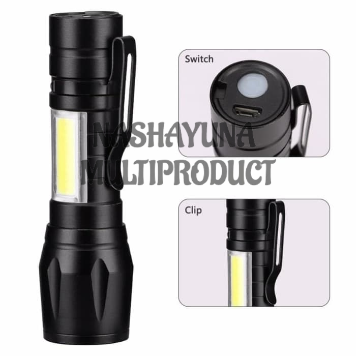 SENTER USB XPE COB SWAT POLICE 511 RECHARGEABLE BISA ZOOM LAMPU TITIK BESAR DAN KECIL JARAK JAUH