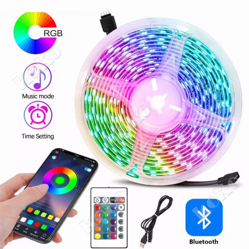 【penjual lokal】Paket Lampu Led Strip 5050 2835 Rgb 5M 10M Ip44 Rgb Remote Lampu Hias Warna Warni Lampu Kamar Aesthetic Tumblr Plafon