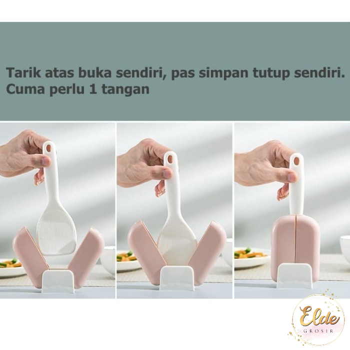 ELDE - Sendok Nasi Dengan Penutup Otomatis - Penyimpan Sendok Nasi Centong