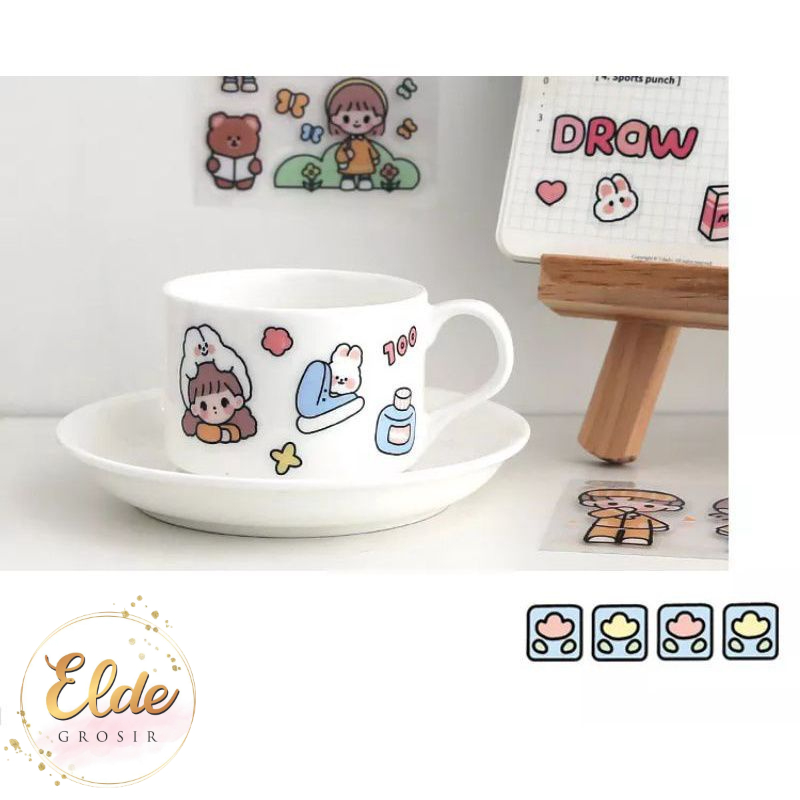 ELDE -  [100 Lembar] Stiker Hp/Laptop/Botol Minum/2D Tumblr/Aesthetic Motif Bening PVc / sticker