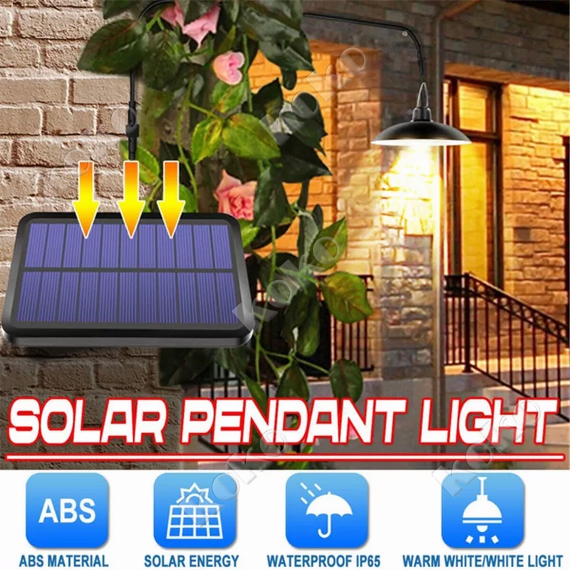 【local seller】Double Head Lampu Surya Lampu Outdoor Solar Pendant Light IP65 Waterproof Outdoor Indoor Solar Lamp Dengan Garis Lampu Gantung Rumah Dalam Ruangan Lampu Langit-langit untuk Berkemah Taman Halaman