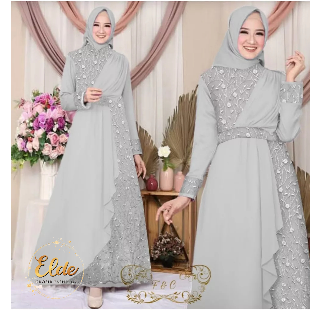 ELDE 18 - MAXI ZELINE BELAKANG ADA SLETING JEPANG KARET PINGGANG BELAKANG BAHAN WOLLPEACH KOMBI TILE MUTIARA LAPIS FURING FIT TO L