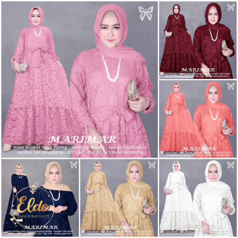 ELDE 5 - Marimar JUMBO DRESS L - XL - 3XL - 5XL Maxi GAMIS BRUKAT Jumbo lapis furing  MAXI Busui tangan serut