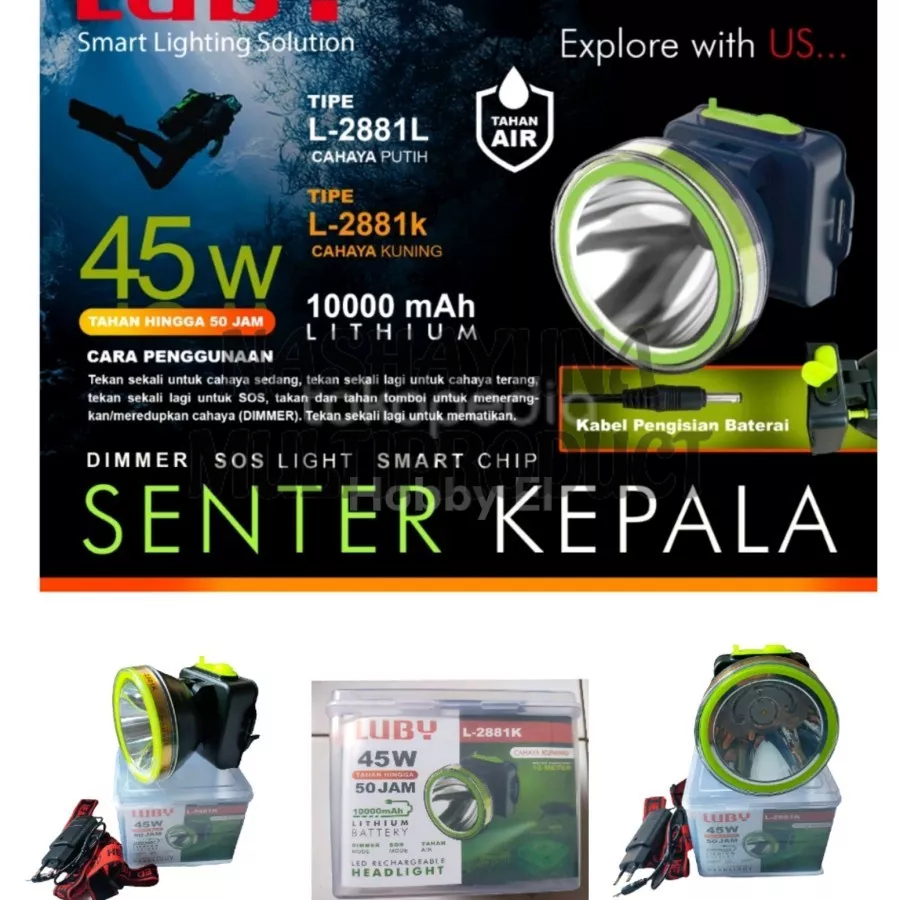 [BAYAR DI TEMPAT] SENTER KEPALA/HEADLAMP LUBY L-2835 SERIES 30 WATT LED RECHARGEABLE HEADLIGHT