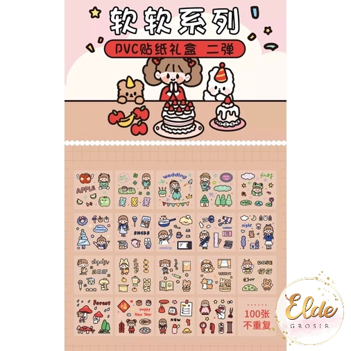 MGA - Stiker 3D Stiker 2D / Stiker Aesthetic Design DIY / Sticker botol minum 2D plastik anti air / Buku Diary Stiker Motif/Stiker Anti Air Botol Hp Laptop Lucu