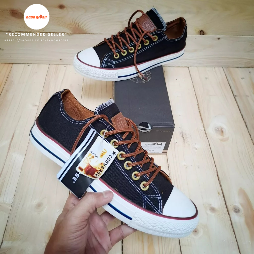 PROMO Sepatu Converse Chuck Taylor Classic Peached OX Black, Upper Kanvas, Tapak Rubber, Premium Import Quality Tag Made in Vietnam