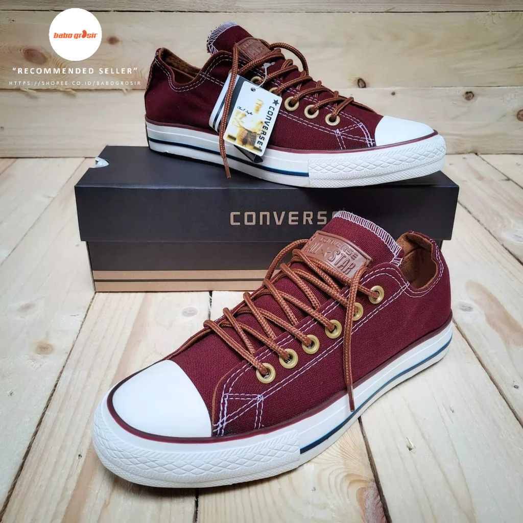 PROMO Sepatu Converse Chuck Taylor Classic Peached OX Maroon, Upper Kanvas, Tapak Rubber, Premium Import Quality Tag Made in Vietnam