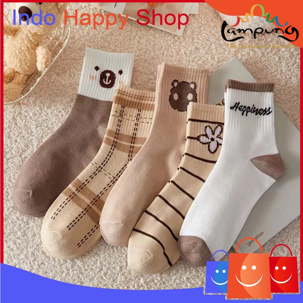 ⭐️𝐈𝐇𝐒 𝟗𝟏𝟗 𝐋𝐚𝐦𝐩𝐮𝐧𝐠⭐️Kaos Kaki Pria Wanita Panjang Setinggi Betis Corak Coklat Putih Bear Korean Style Socks