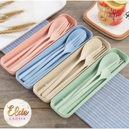 ELDE - Sendok Set Jerami Sumpit Garpu Sendok Set / Alat Makan Set