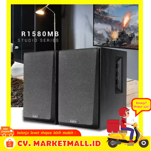 Audio Home Theater Bookshelf Speaker Aktif 2.0 Dual Microphone Bluetooth AUX RCA Edifier R1580MB - I7SK2LBK