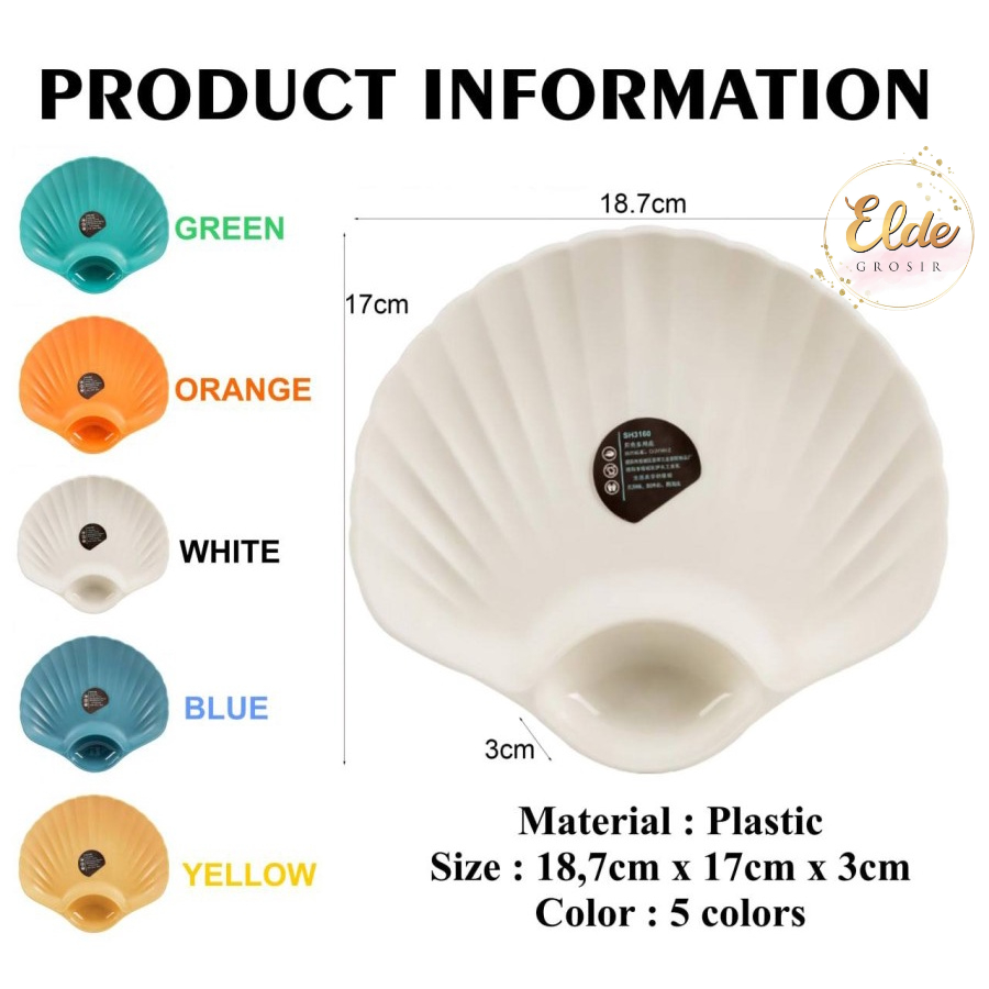 ELDE - Piring Plastik Plastic Plate / Piring Kerang Shell Plate Kue Roti 2in1 Tempat Saos Kecap