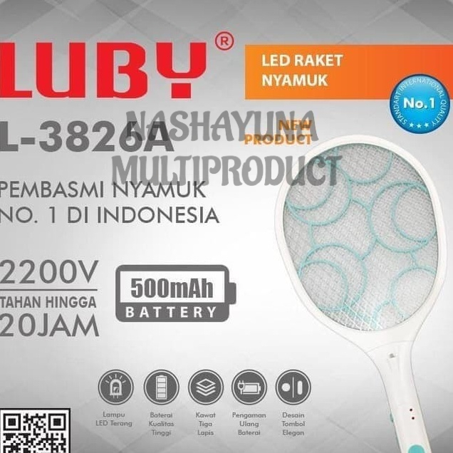 Bisa COD!!! Raket nyamuk luby charger desain elegan with LED L-3826A Batrai Tahan Lama