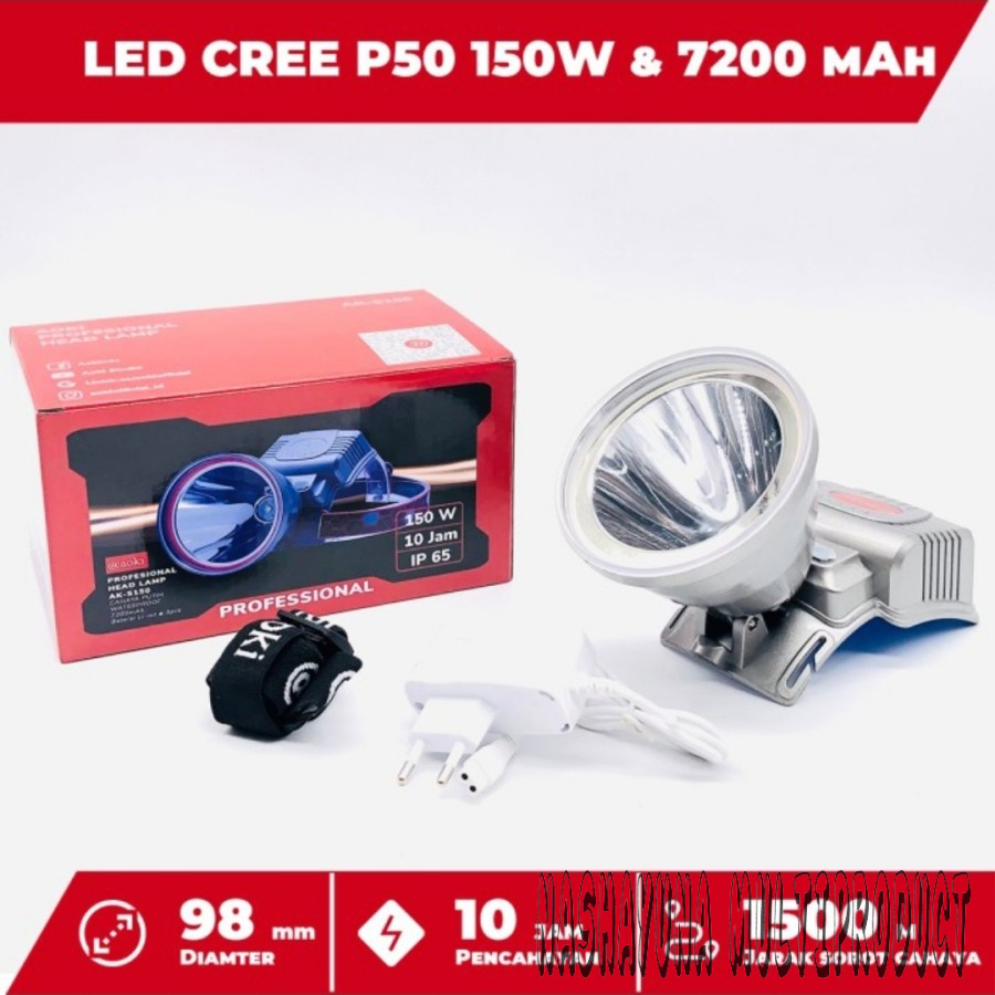 Senter Kepala Led Cree Cahaya Putih Kuning 250W Aoki AK H250 ORIGINAL